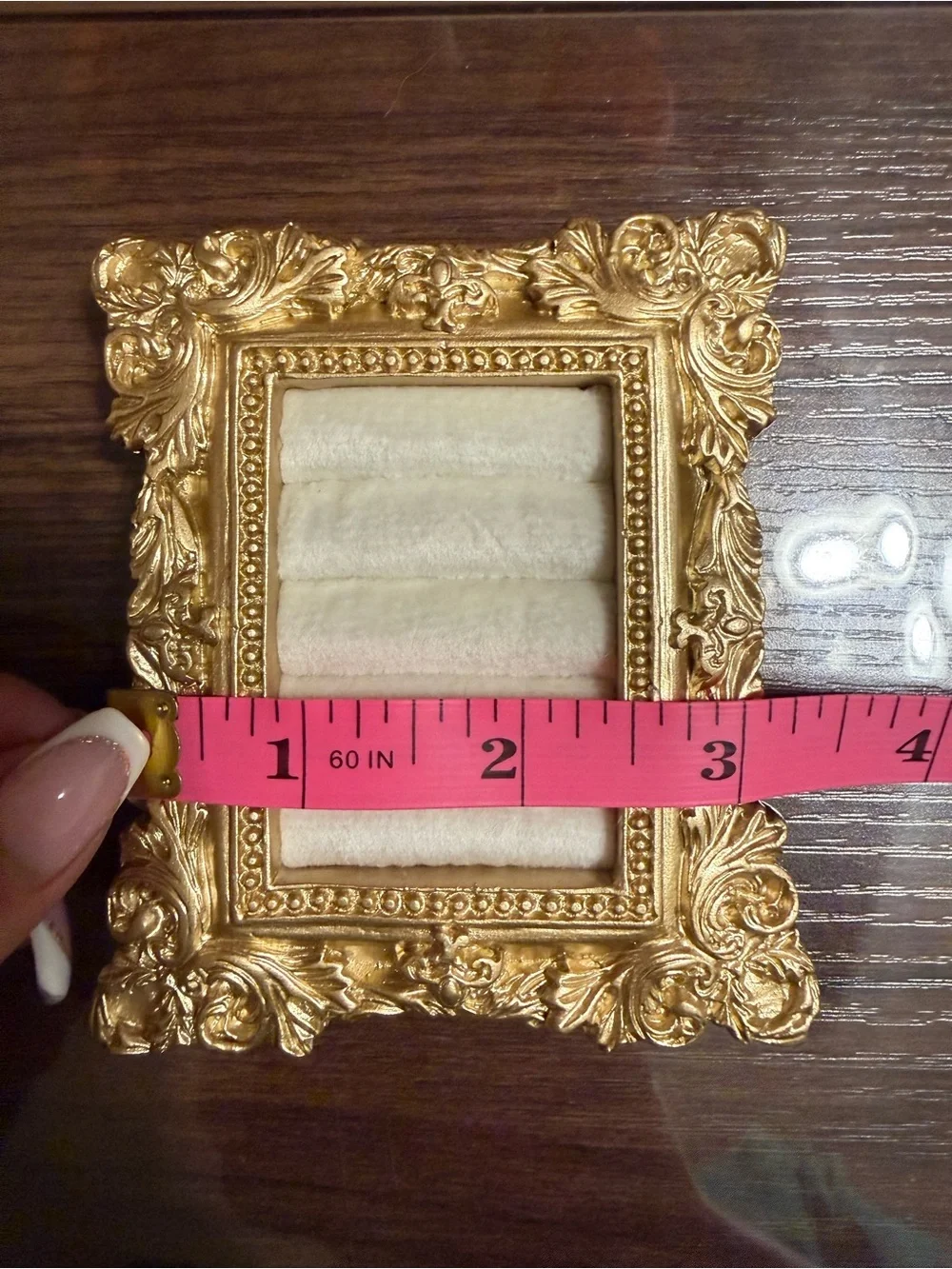 Ring Holder ; Gold Ornate Jewelry Display Frame with Cream Velvet Insert